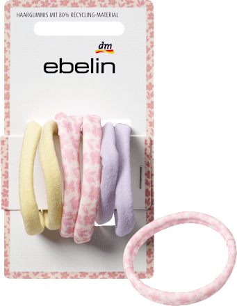 ebelin Haargummis gelb/flieder/Blumenmuster, 6 St