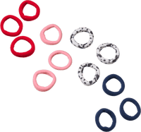 Haargummis in Box, Dalmatiner-Muster, rot, blau, rosa, 20 St