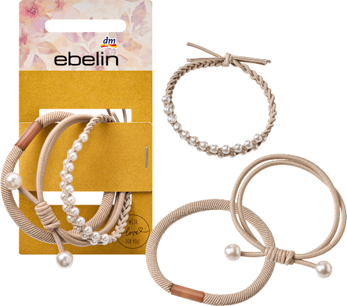 Haargummis mit Perlen, beige, 3 St ebelin
