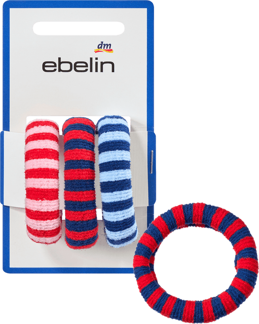 Élastiques à cheveux à rayures, rouge, rose, bleu, 3 pcs