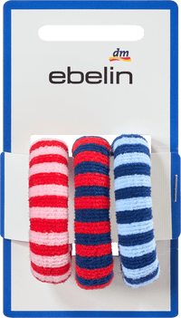 Haargummis mit Streifen, rot, rosa, blau, 3 St