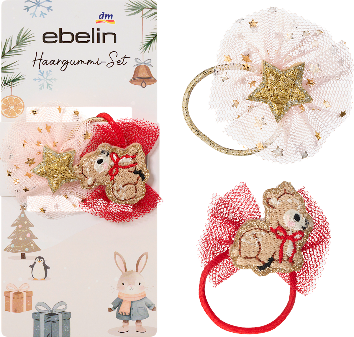 ebelin Haargummis mit Winter-Applikationen, 2 St
