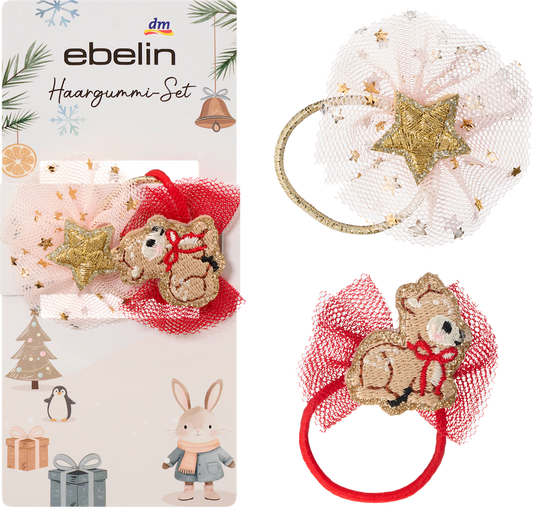 ebelin Haargummis mit Winter-Applikationen, 2 St