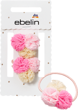 ebelin Haargummis Pompoms, rosa/gelb, 2 St