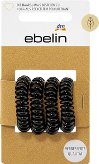 Haarelastiekjes spiraal klein zwart, 4 stuks