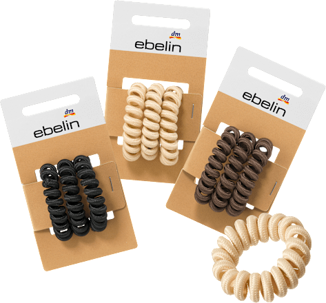 Haarelastiekjes spiraal zwart/bruin/beige, 3 stuks