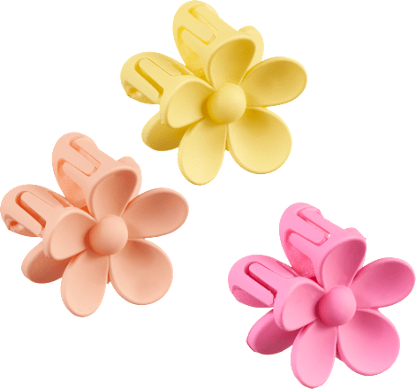 Haarspeldjes bloemen roze, roze, geel, 3 stuks