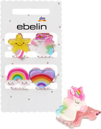 Haarklammern Regenbogen/Einhorn, 4 St