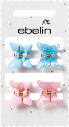 Haarklammern Schmetterling, hellblau/rosa, 4 St