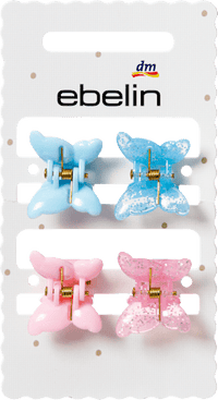 Haarklammern Schmetterling, hellblau/rosa, 4 St