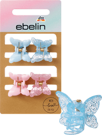 Haarklammern Schmetterlinge mit Glitzer rosa, hellblau, 4 St ebelin