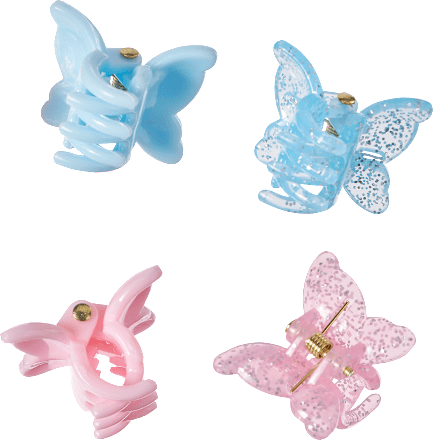 Haarklammern Schmetterlinge mit Glitzer rosa, hellblau, 4 St ebelin