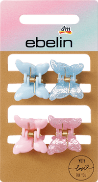 Haarklammern Schmetterlinge mit Glitzer rosa, hellblau, 4 St ebelin