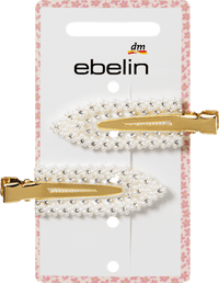 Haarklemmen mit Perlen & Glitzer, weiß, 2 St