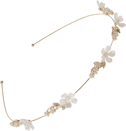 Metalen haarband met bloemenapplicaties, goudlook, 1 stuk