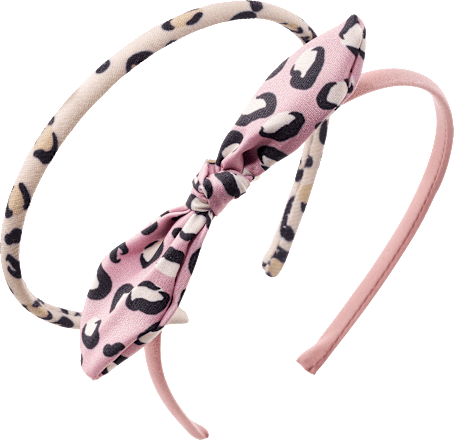 Haarreifen mit Schleife, Leo-Muster, rosa, 2 St