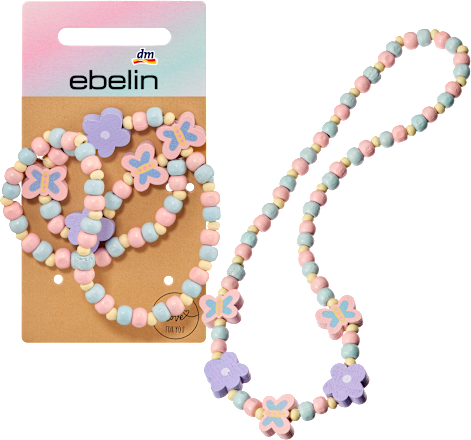 Ketting houten kralen bloem &amp; vlinder, 1 stuk