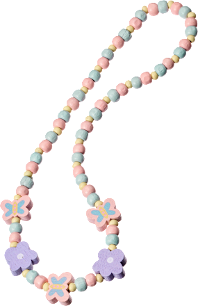 Ketting houten kralen bloem &amp; vlinder, 1 stuk