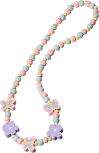 Ketting houten kralen bloem &amp; vlinder, 1 stuk