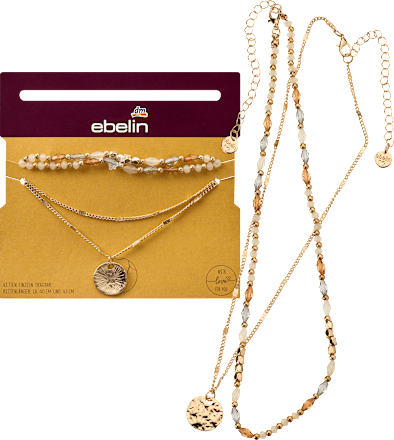 Ketting met parels en hanger, goudlook, 2 stuks