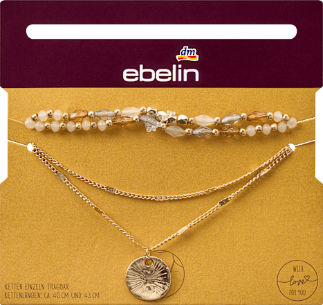 Ketting met parels en hanger, goudlook, 2 stuks