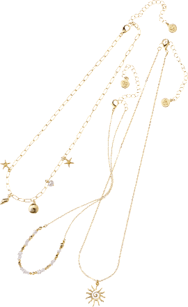 ebelin Halsketten maritim mit Perlen, Gold-Optik, 3 St