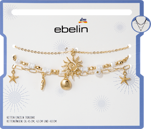 ebelin Halsketten maritim mit Perlen, Gold-Optik, 3 St