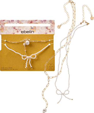 Kettingen met parels en strik, goudlook, 2 stuks