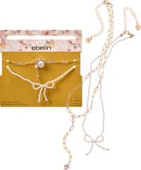 Kettingen met parels en strik, goudlook, 2 stuks