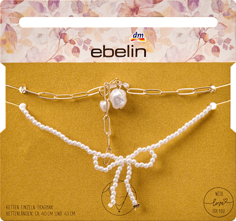 Kettingen met parels en strik, goudlook, 2 stuks