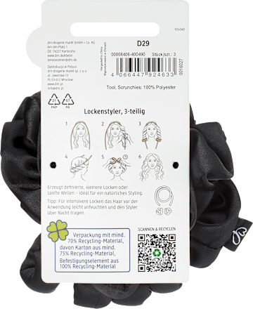 Locken-Tool dünn 3tlg, schwarz/creme, 1 St