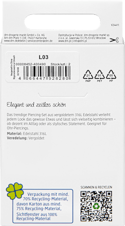 ebelin Ohr-Piercings 316L Stahl, goldfarben, 2 St