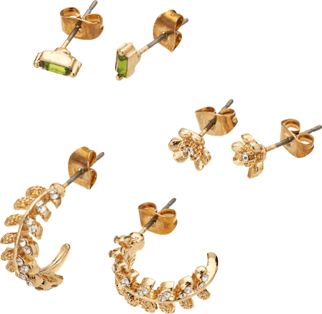 Oorbellen met bloemen, goudlook, 6 stuks