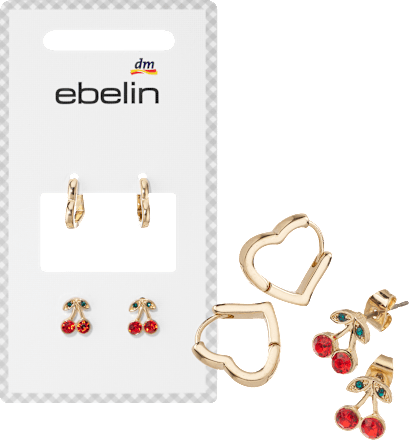 ebelin Ohrstecker Herz & Kirschen, Gold-Optik, 4 St