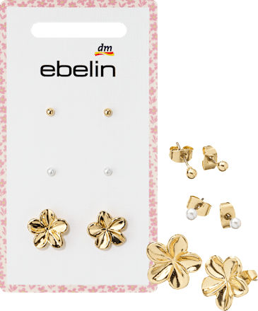 Ohrstecker mit Blumen & Perlen, Gold-Optik, 6 St