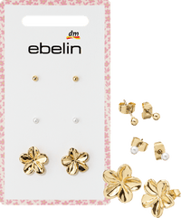 Ohrstecker mit Blumen & Perlen, Gold-Optik, 6 St