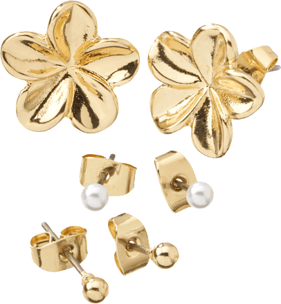 Ohrstecker mit Blumen & Perlen, Gold-Optik, 6 St