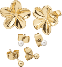 Ohrstecker mit Blumen & Perlen, Gold-Optik, 6 St