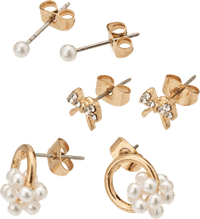 Oorbellen met parels en strikjes, verguld, 6 stuks