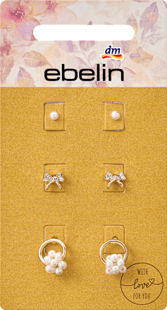 Oorbellen met parels en strikjes, verguld, 6 stuks