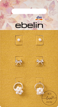 Oorbellen met parels en strikjes, verguld, 6 stuks