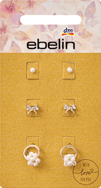 Oorbellen met parels en strikjes, verguld, 6 stuks