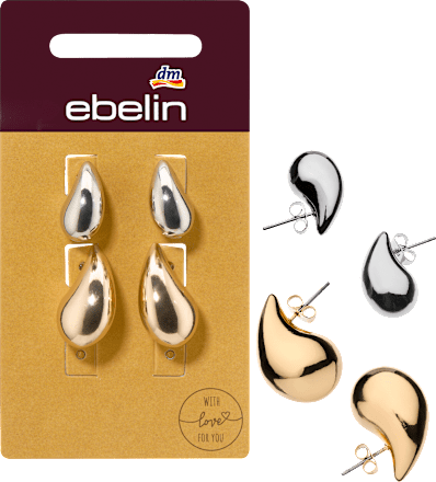 Ohrstecker Tropfenform, Gold- & Silber-Optik, 4 St ebelin