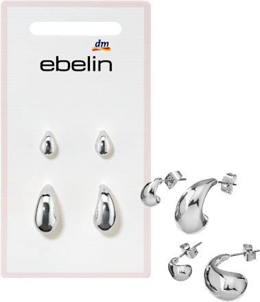 Clous d’oreilles en forme de goutte, aspect argenté, 4 pièces
