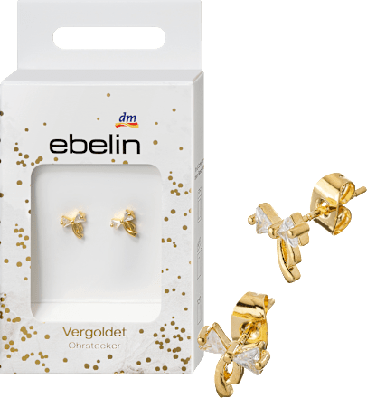 Vergulde strikvormige oorbellen met glitter, 2 stuks