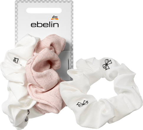 ebelin Scrunchies bestickt, weiß/rosa, 2 St