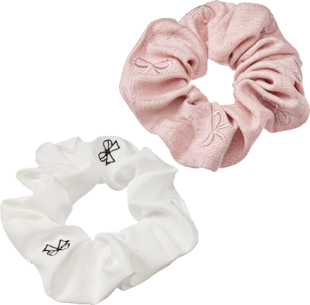 ebelin Scrunchies bestickt, weiß/rosa, 2 St