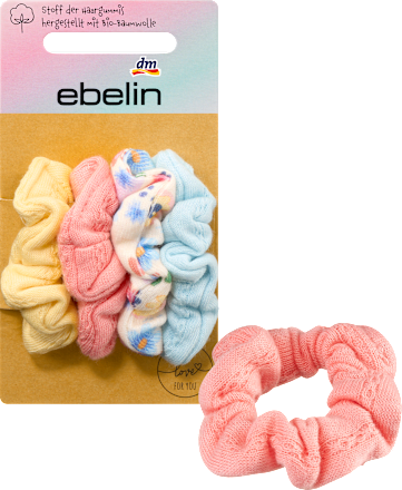 Scrunchies Bio-Baumwolle rosa, hellblau, gelb, Blümchen, 4 St ebelin