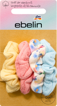 Scrunchies Bio-Baumwolle rosa, hellblau, gelb, Blümchen, 4 St ebelin