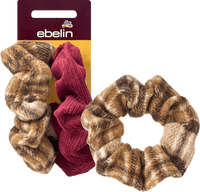 Scrunchies, bruin geruit, kersenrood, 2 stuks